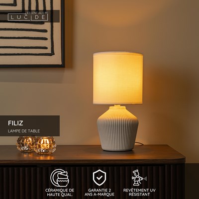 Lucide FILIZ - Lampe de table - Ø 16 cm - 1xE14 - Crème | Essential